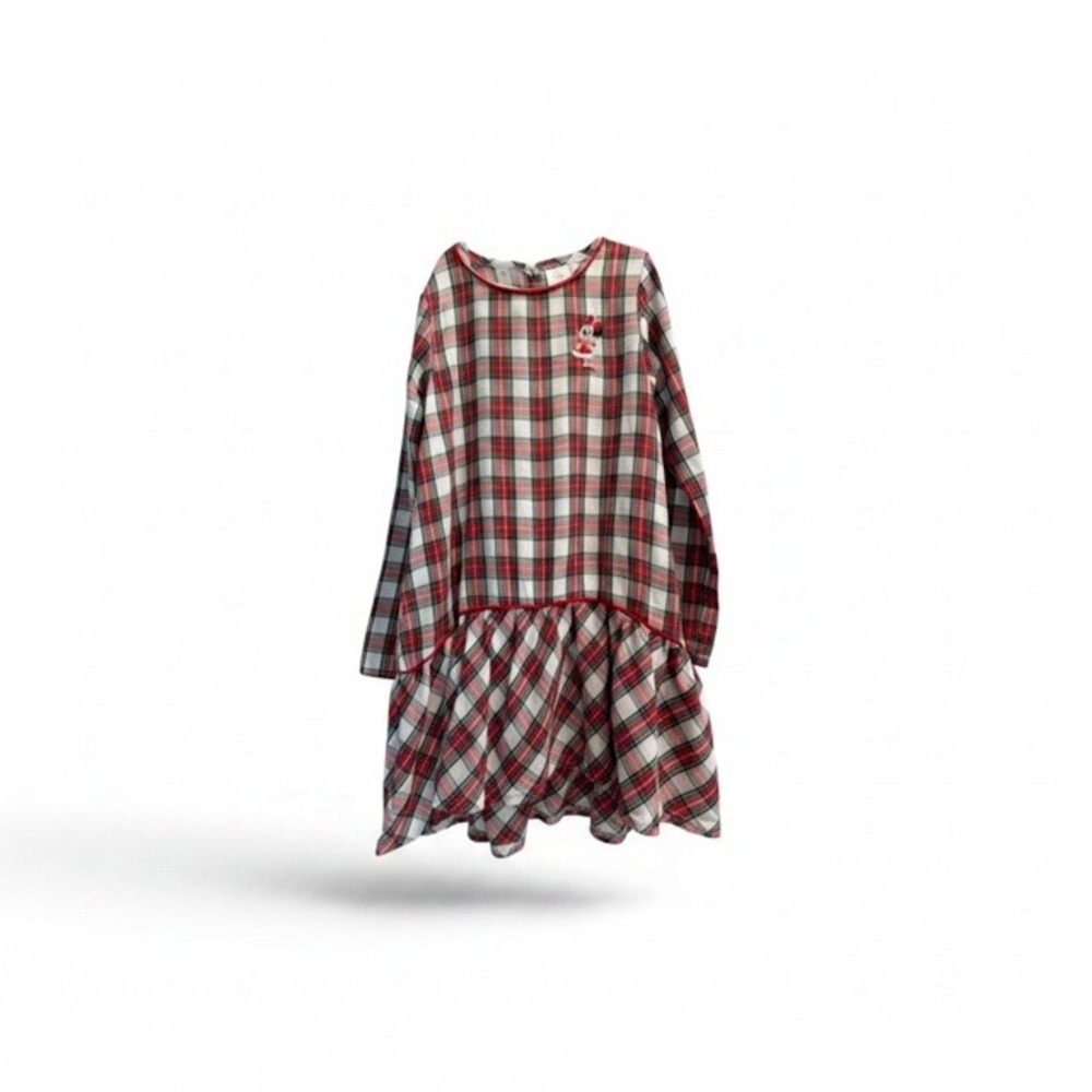 Disney Minnie Mouse Girls Red Plaid Holiday Drop Waist Dress Size 9/10 Christmas